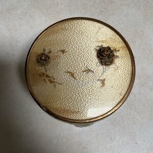Vintage Art Deco Glass Powder Trinket Victorian Vanity Box with Floral Accents